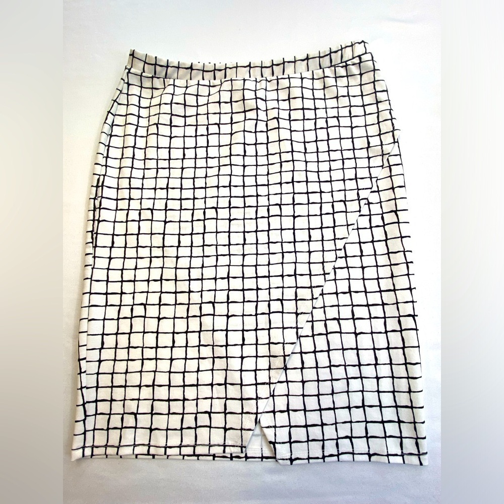 NEW Jules & Leopold Pencil Skirt Faux Wrap Black & White Ponte Knit Print Large